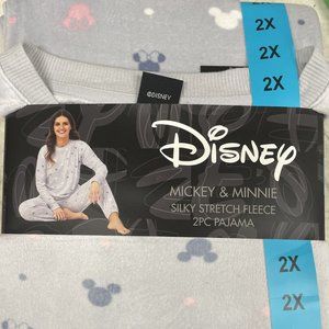 Disney Mickey and Minnie Silky Stretch Fleece 2pc 2XL Pajama Grey Sleepwear